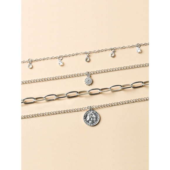 Round Pendant 4 piece Layered Necklace boho gold - Picture 9 of 10